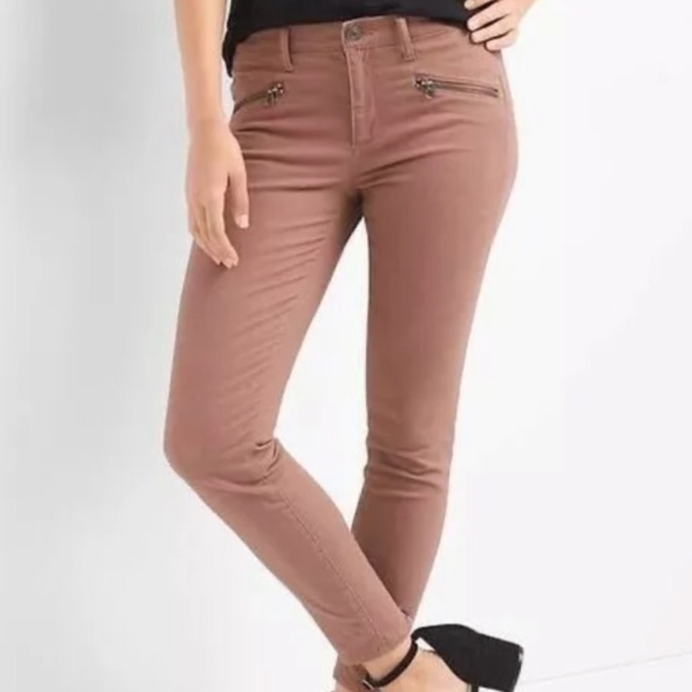 Gap Slim Taupe Jeans slight Cropped Ankle zippers sz 6
